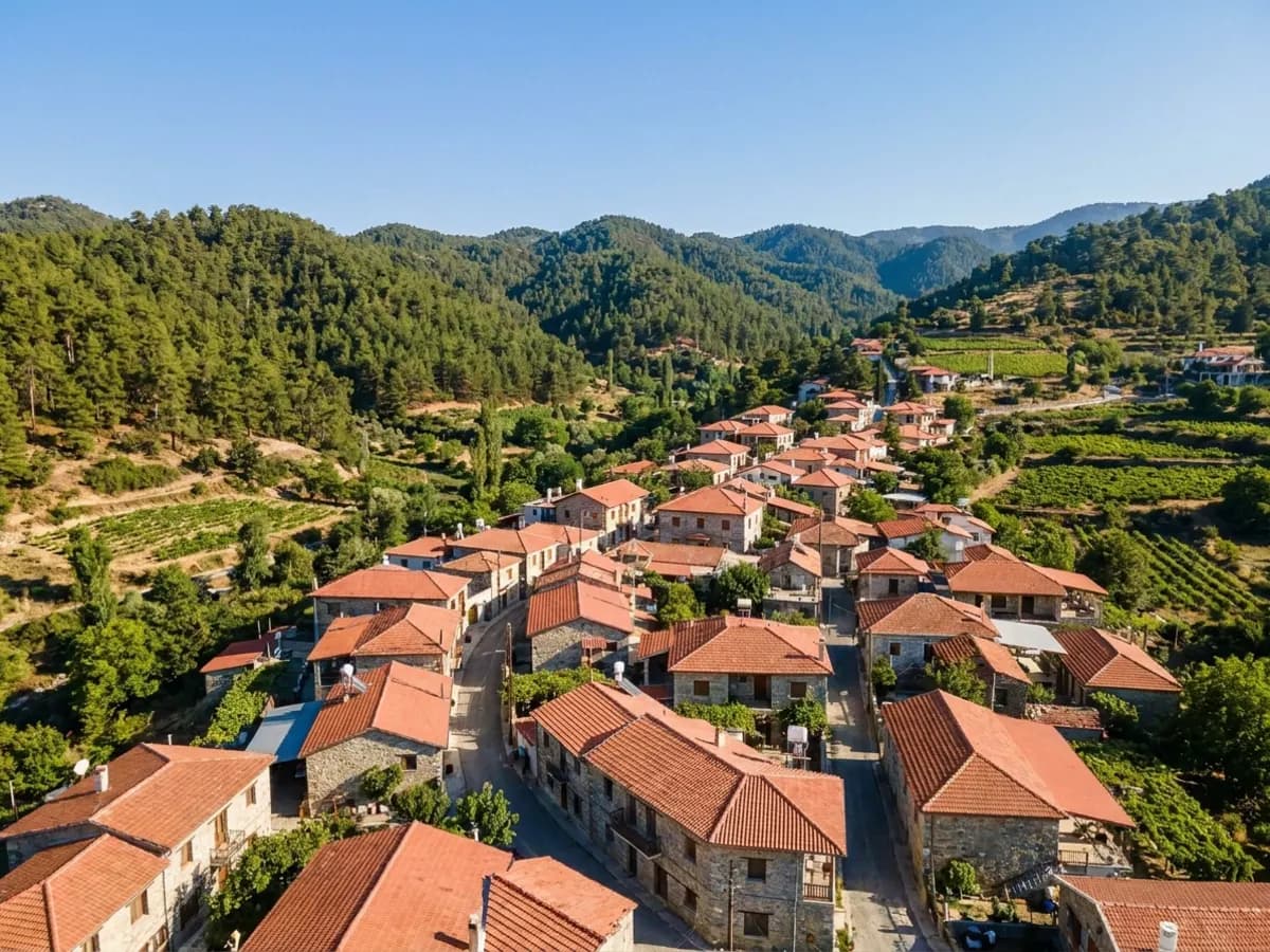 A stone village among pine forest in the Troodos mountains
